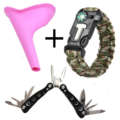 CFO Goods - Survival Kit For Women: Paracord Survival Bracelet + MiniTool Pocket Knife + 2-Pack Reusable Urinal for Festival / Camping / Outdoor